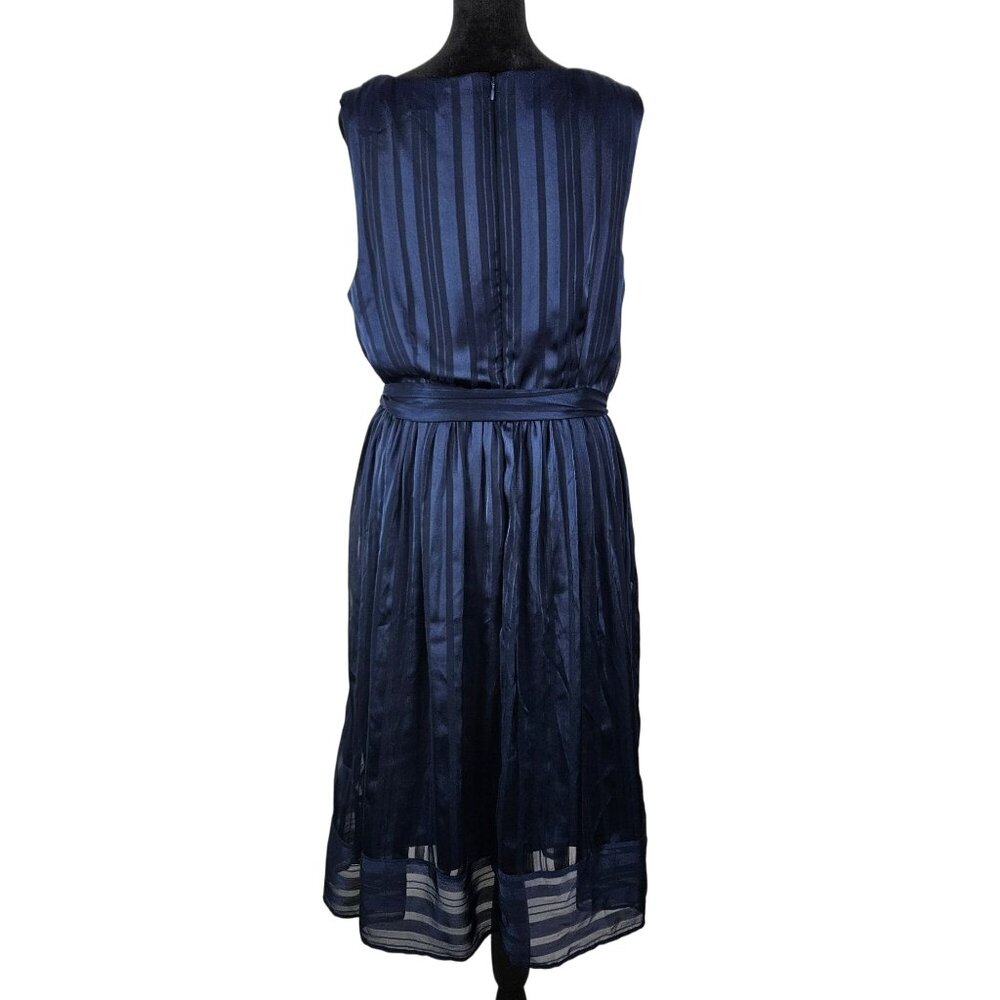 Luxe By Carmen Marc Valvo Womens Navy Sleeveless Midi Dress Size 14W Elegant